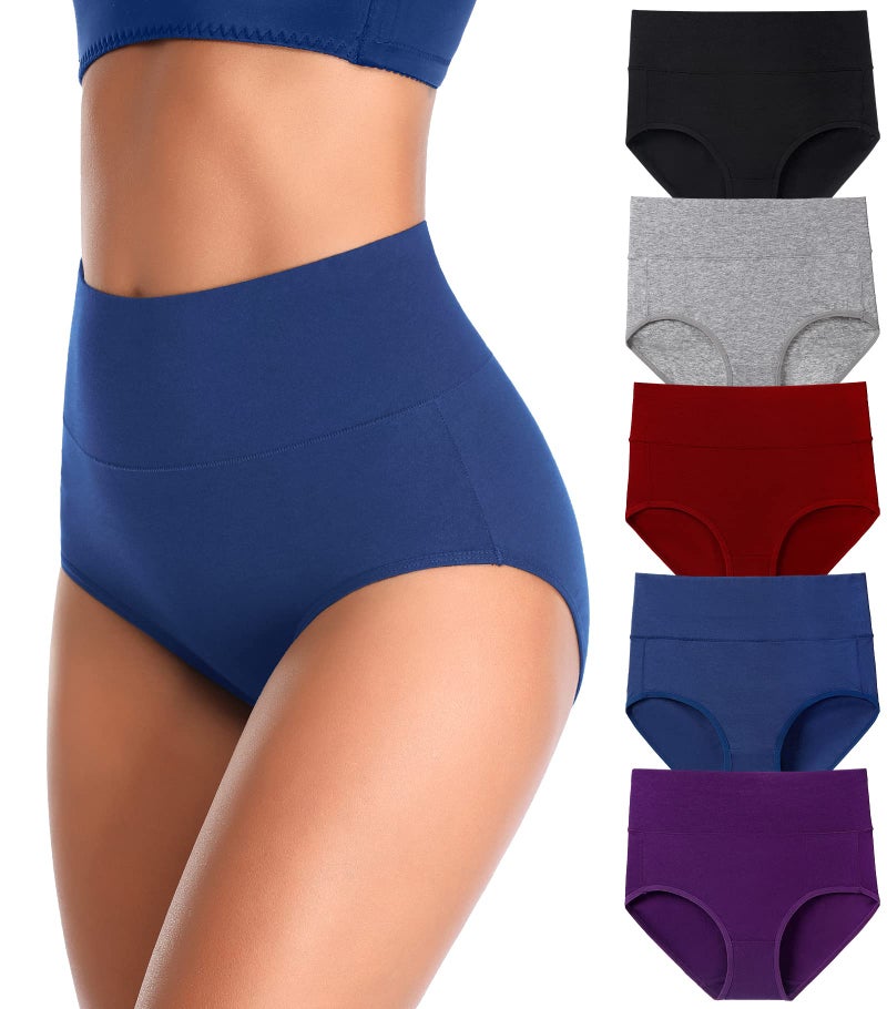 K-CHEONY Women's Underwear, High Waist Cotton Breathable Full Coverage Panties Brief Multipack Regular and Plus Size (Dark Assorted, 5 Pack, XXX-Large) - Image 1
